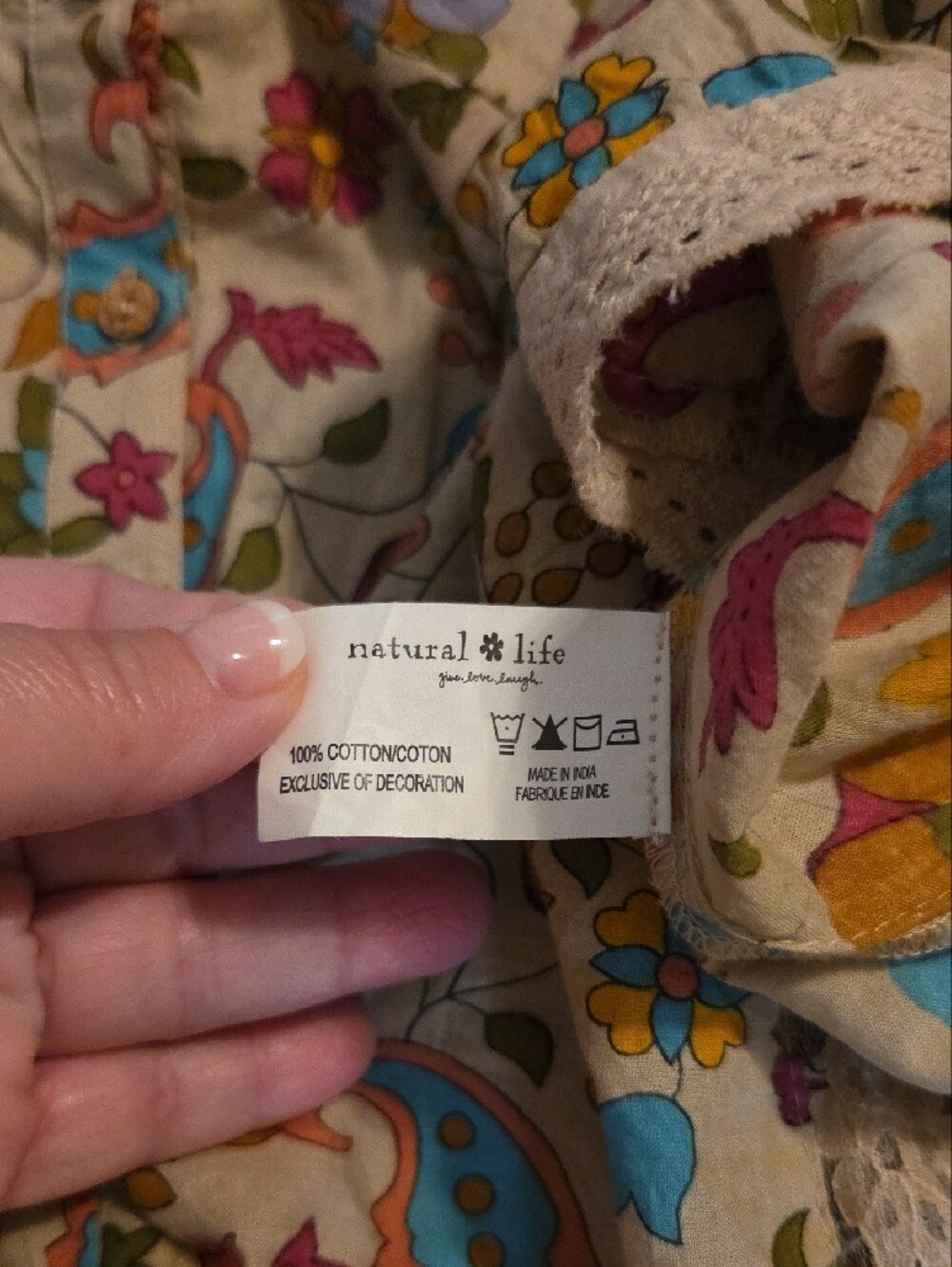 NATURAL LIFE Romper Cream Floral Paisley Sundress with Lace Like New Worn 1x - Picture 4 of 7